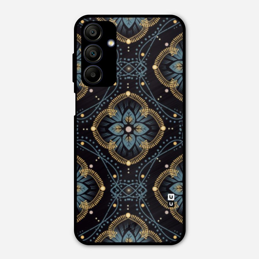 Blue With Black Flower Metal Back Case for Galaxy A15 5G