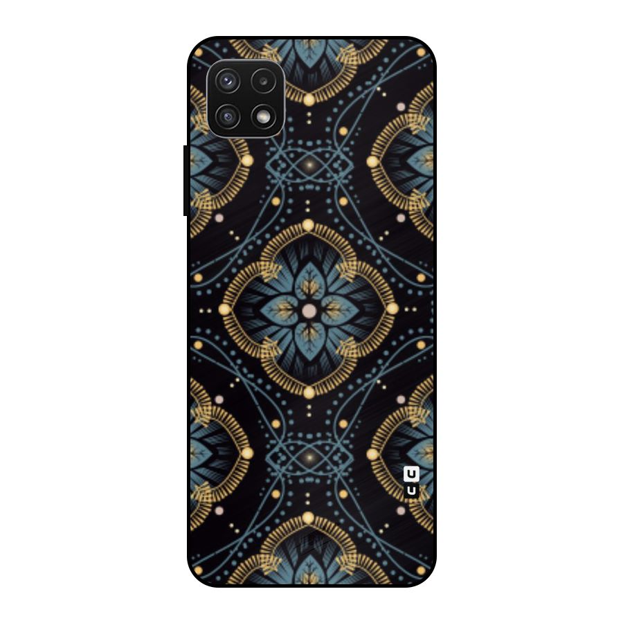 Blue With Black Flower Metal Back Case for Galaxy A22 5G