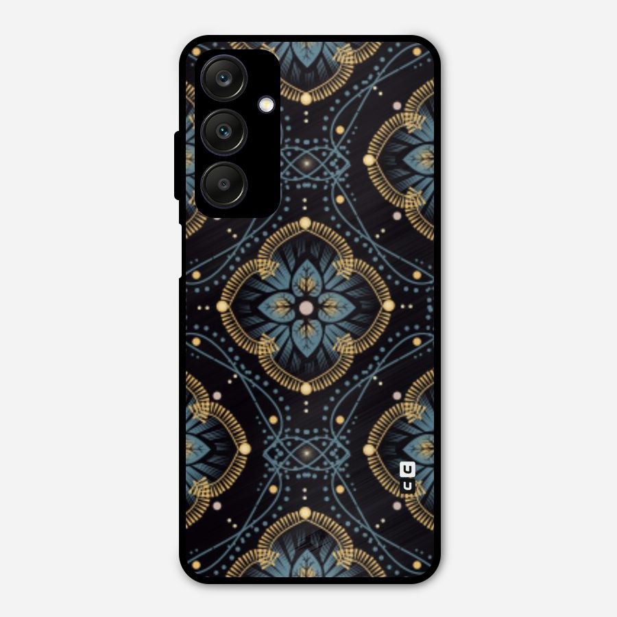 Blue With Black Flower Metal Back Case for Galaxy A25 5G