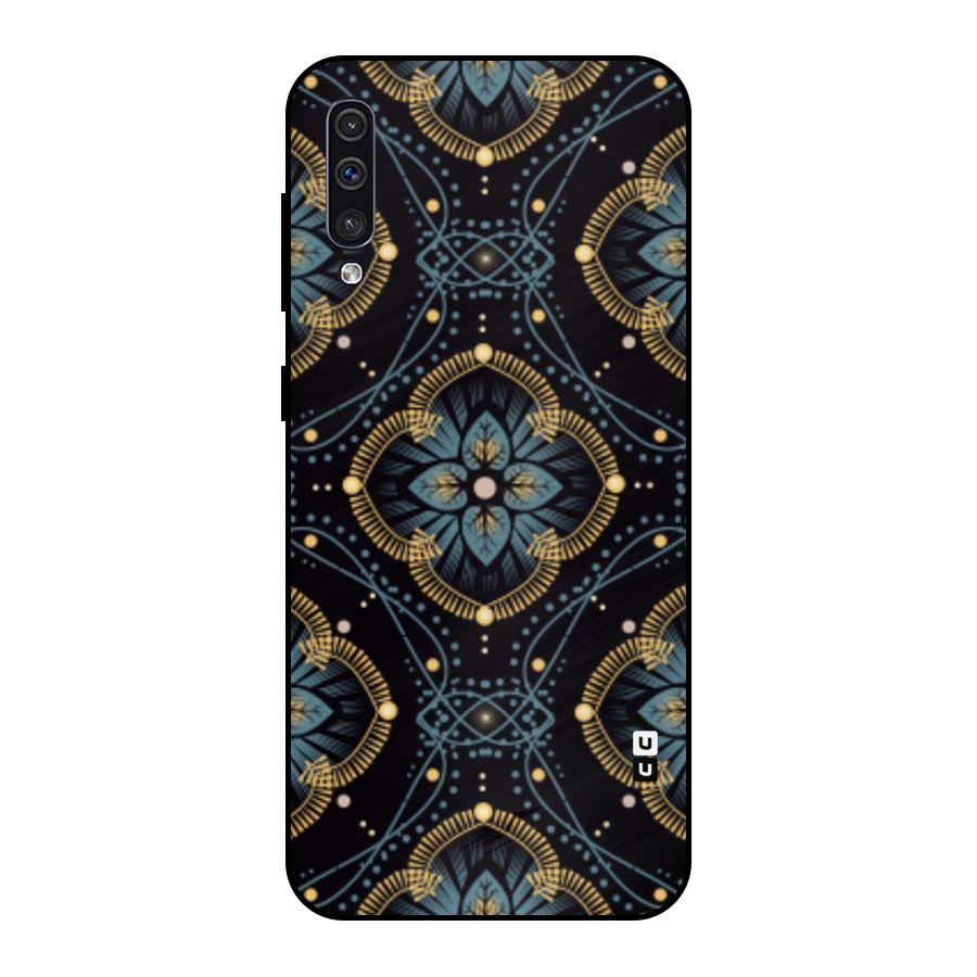 Blue With Black Flower Metal Back Case for Galaxy A30s