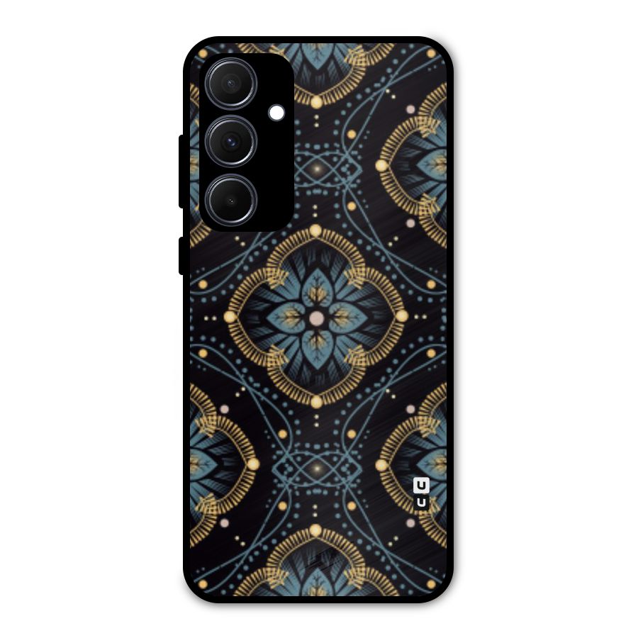 Blue With Black Flower Metal Back Case for Galaxy A35