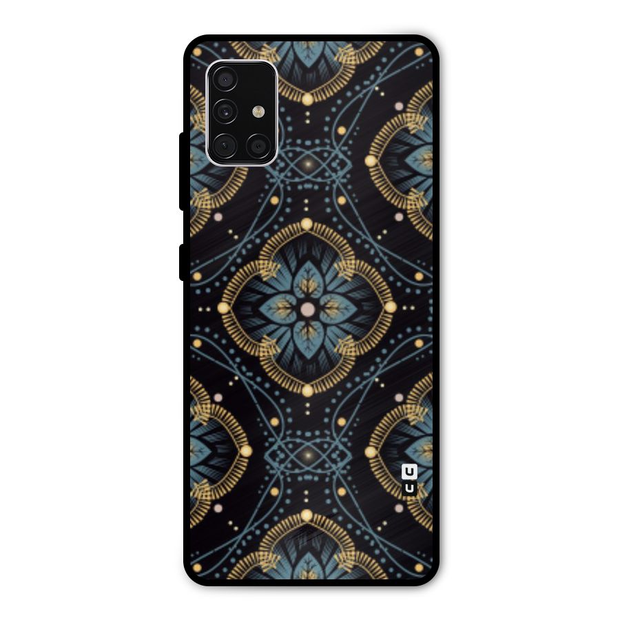 Blue With Black Flower Metal Back Case for Galaxy A51