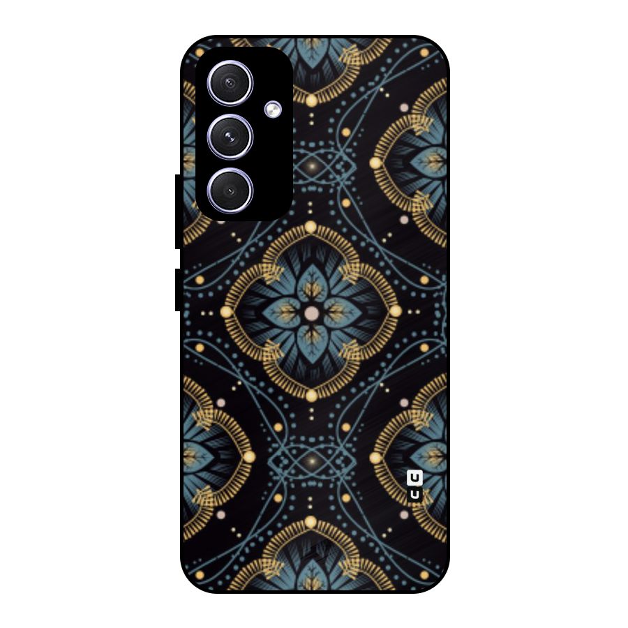 Blue With Black Flower Metal Back Case for Galaxy A54