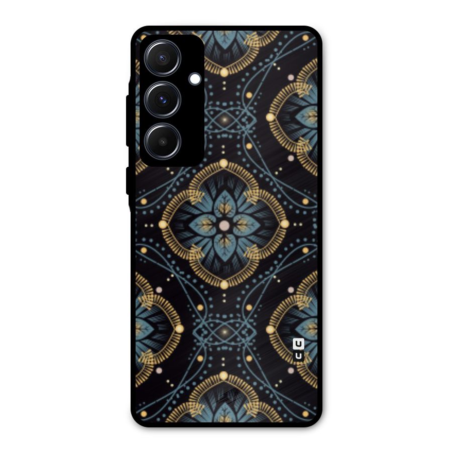 Blue With Black Flower Metal Back Case for Galaxy A55