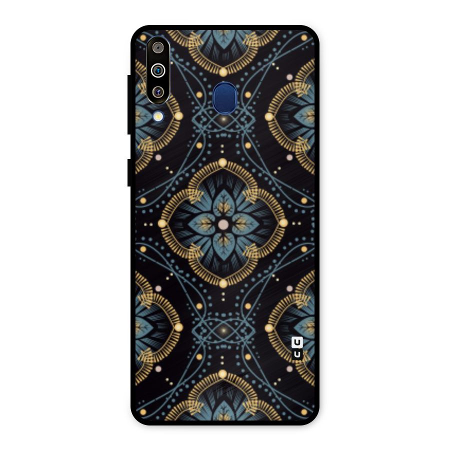 Blue With Black Flower Metal Back Case for Galaxy M30