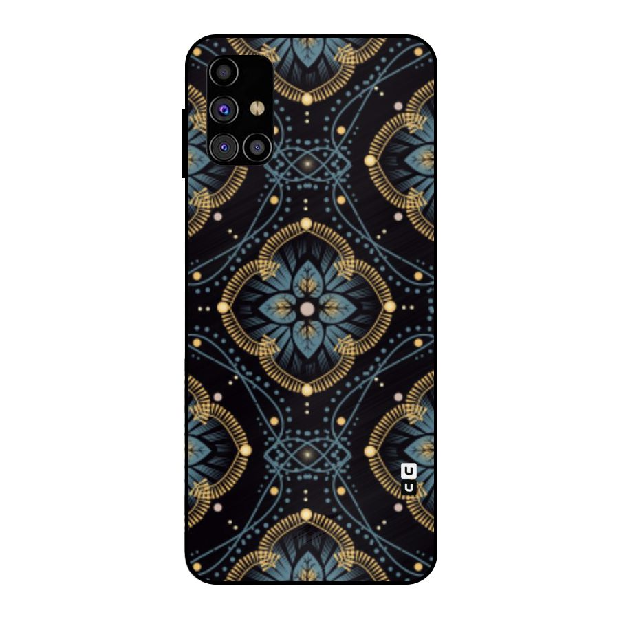 Blue With Black Flower Metal Back Case for Galaxy M31s