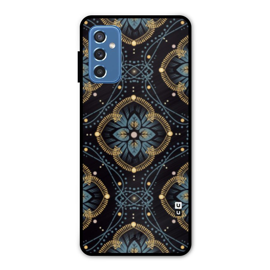 Blue With Black Flower Metal Back Case for Galaxy M52 5G