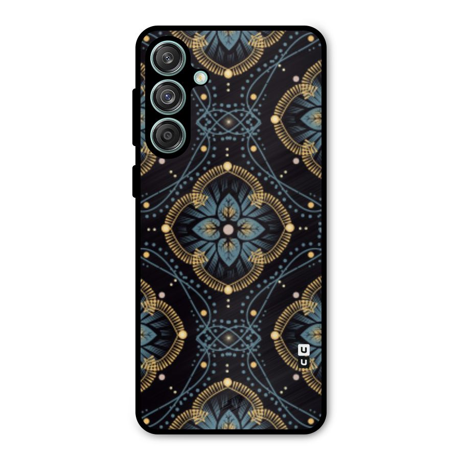 Blue With Black Flower Metal Back Case for Galaxy M55 5G