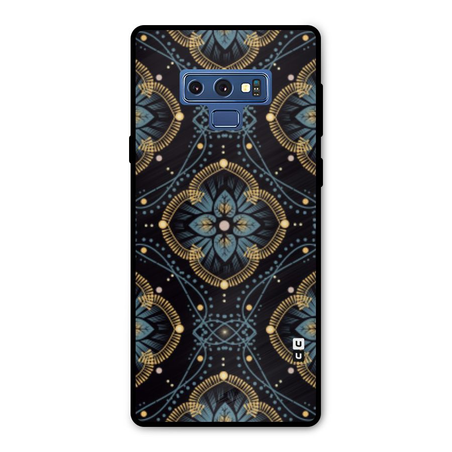 Blue With Black Flower Metal Back Case for Galaxy Note 9