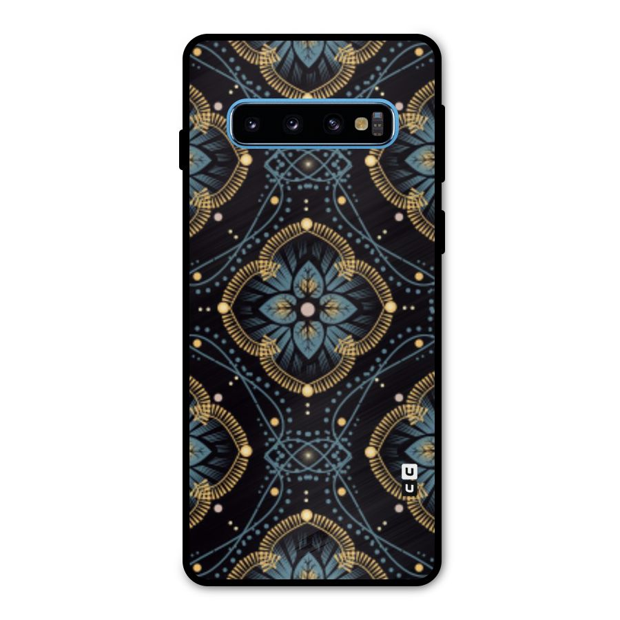 Blue With Black Flower Metal Back Case for Galaxy S10