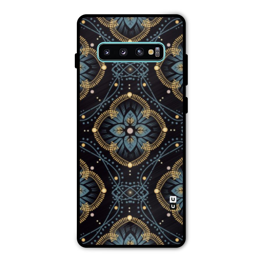 Blue With Black Flower Metal Back Case for Galaxy S10 Plus