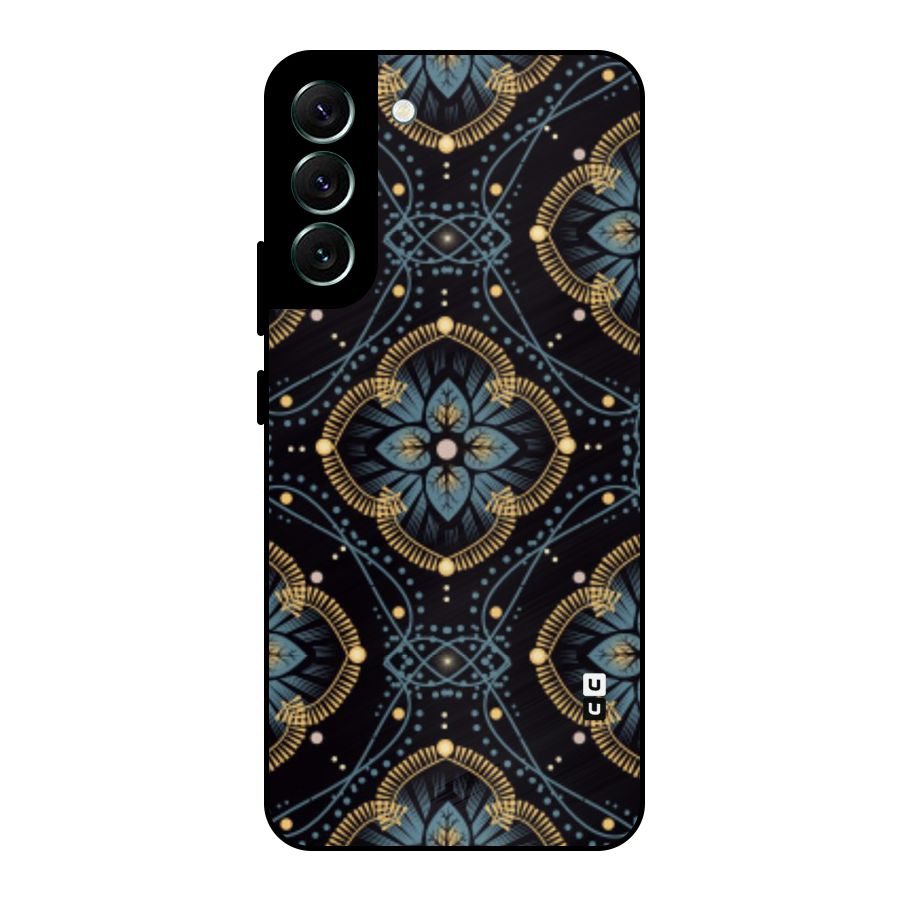 Blue With Black Flower Metal Back Case for Galaxy S22 Plus 5G