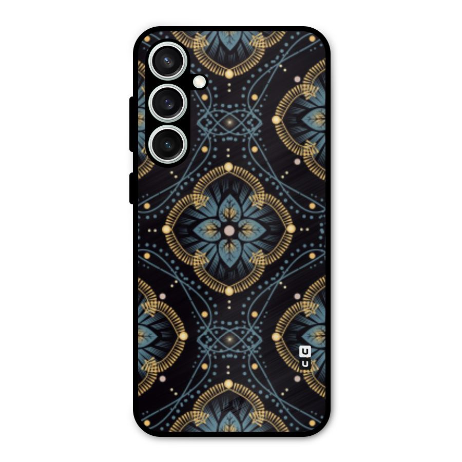 Blue With Black Flower Metal Back Case for Galaxy S23 FE