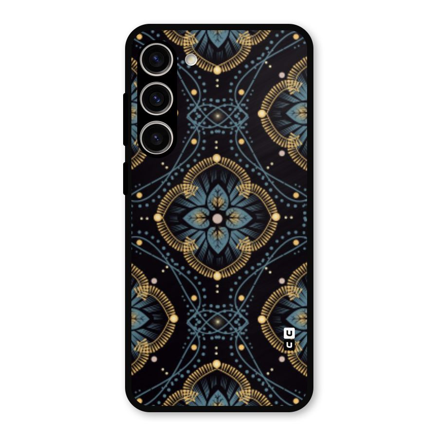 Blue With Black Flower Metal Back Case for Galaxy S23 Plus