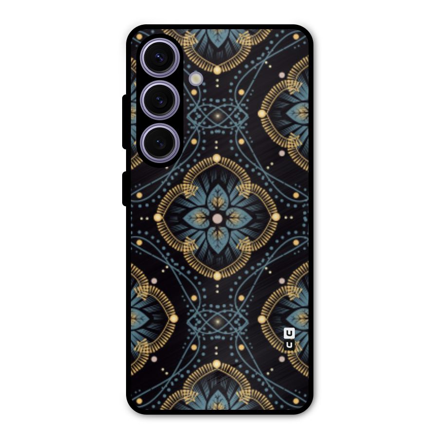 Blue With Black Flower Metal Back Case for Galaxy S24