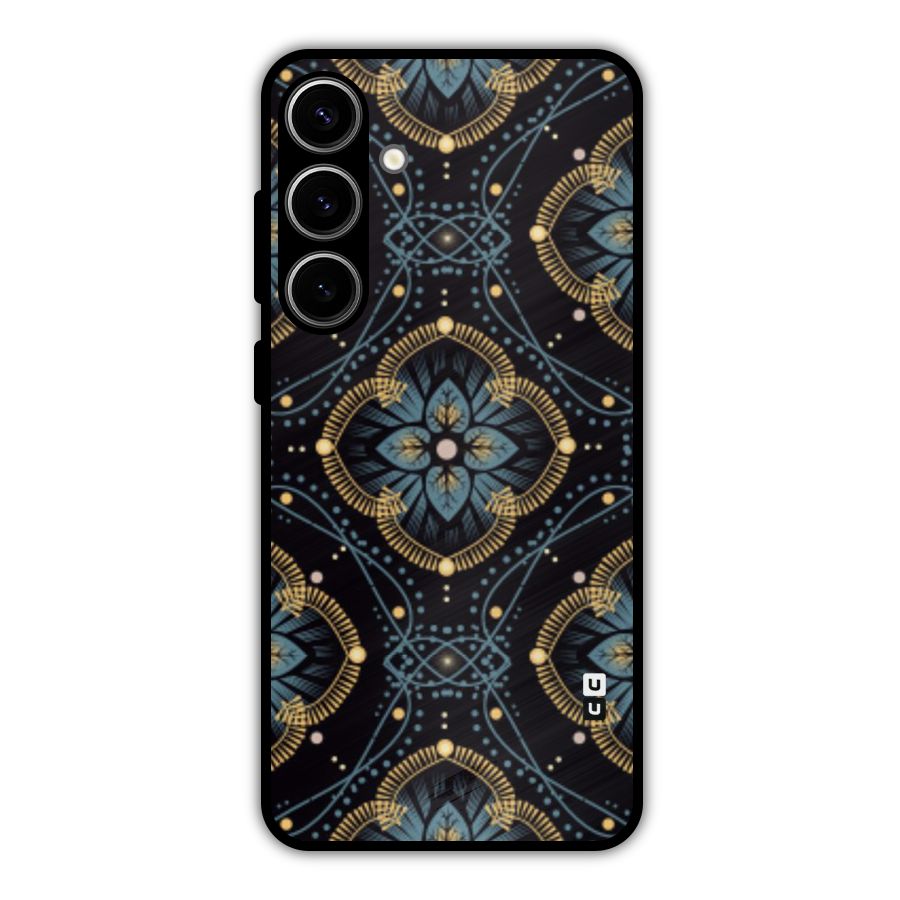 Blue With Black Flower Metal Back Case for Galaxy S24 Plus