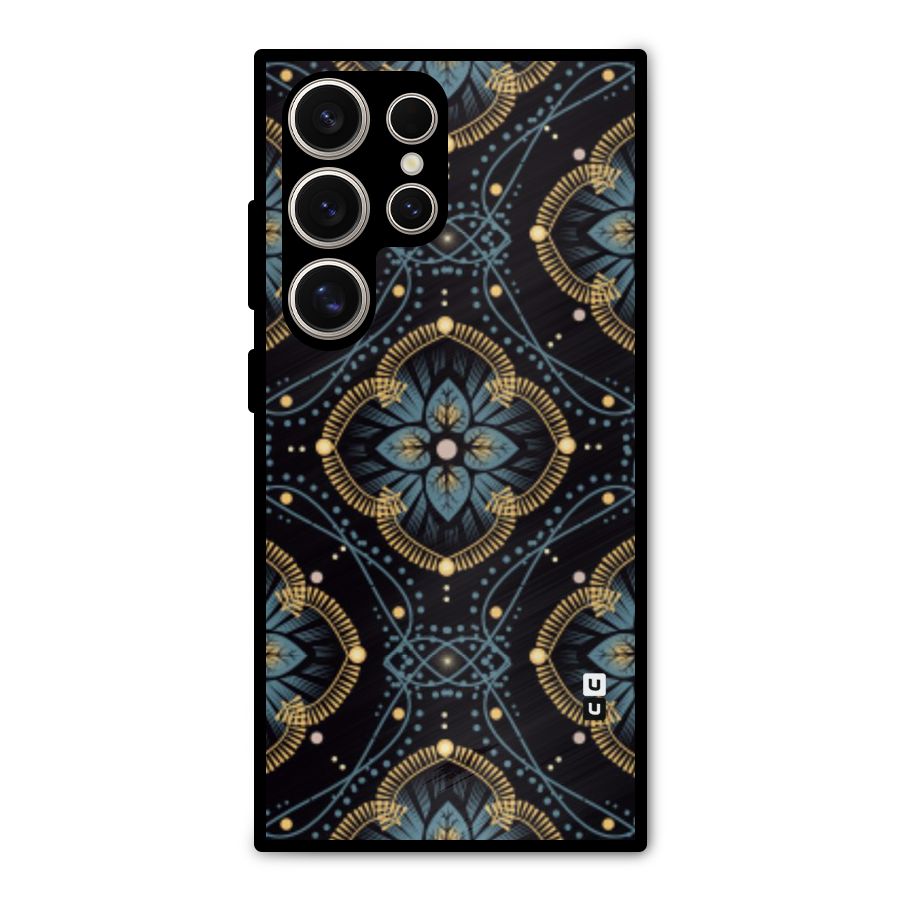 Blue With Black Flower Metal Back Case for Galaxy S24 Ultra