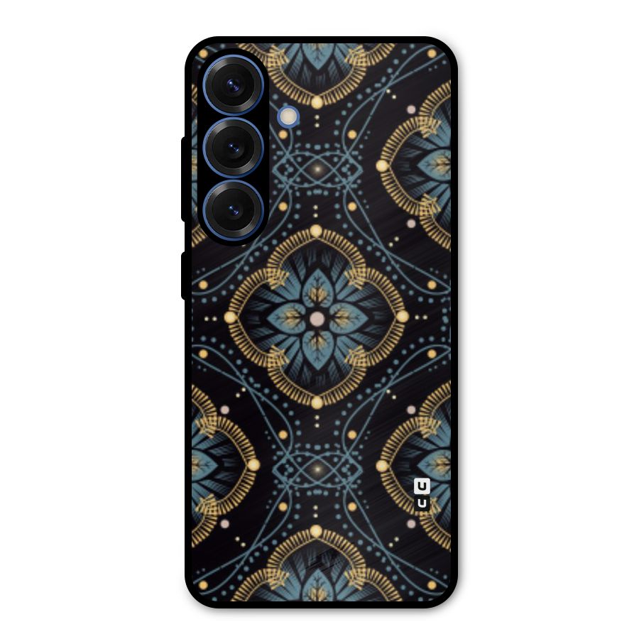 Blue With Black Flower Metal Back Case for Galaxy S25