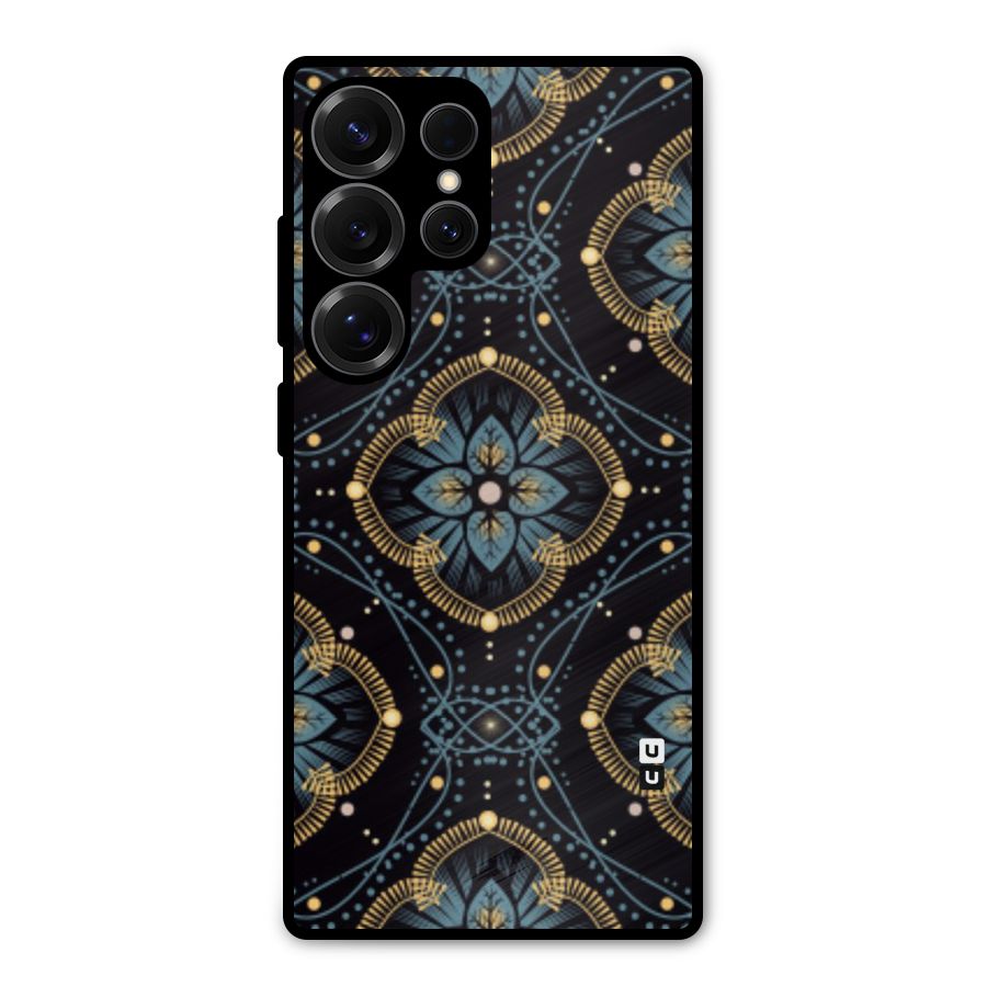 Blue With Black Flower Metal Back Case for Galaxy S25 Ultra