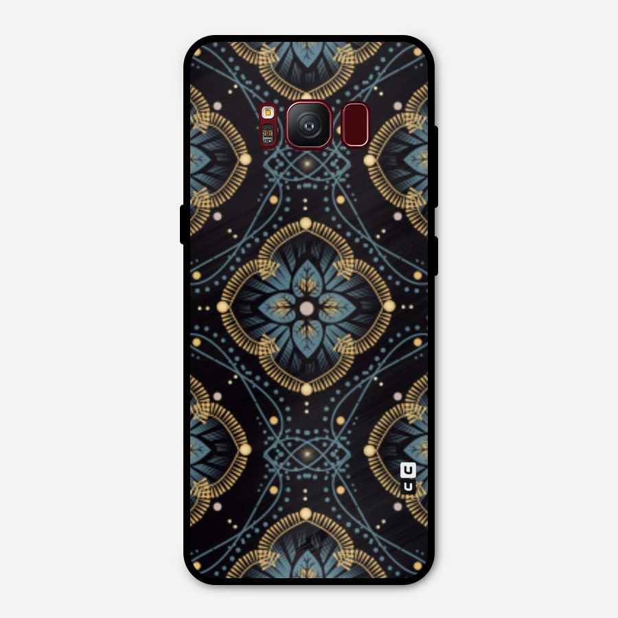 Blue With Black Flower Metal Back Case for Galaxy S8