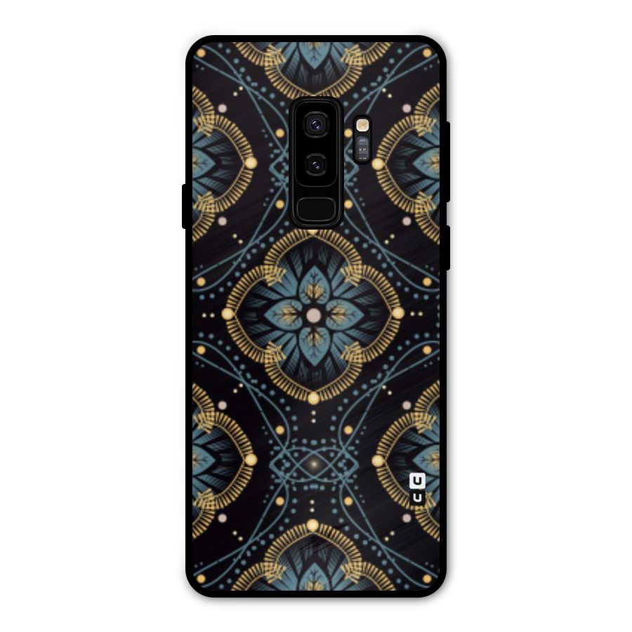 Blue With Black Flower Metal Back Case for Galaxy S9 Plus