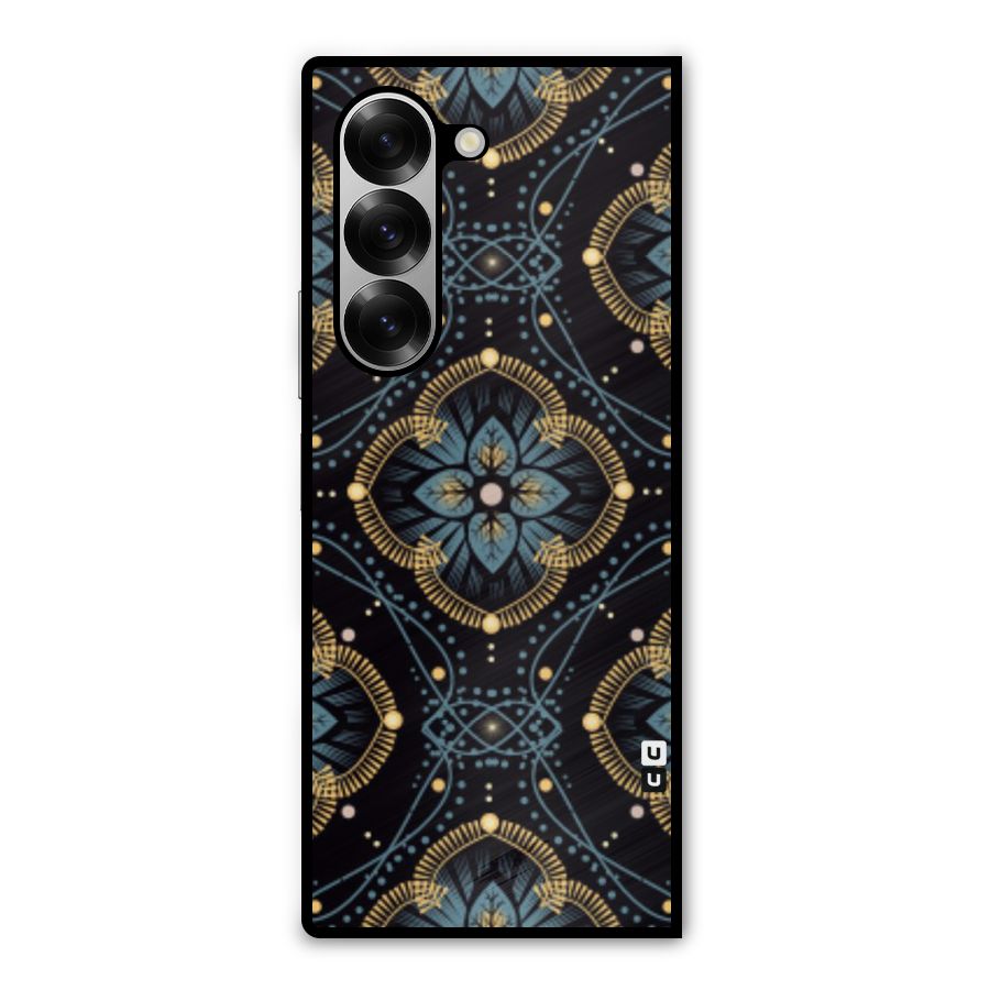 Blue With Black Flower Metal Back Case for Galaxy Z Fold6