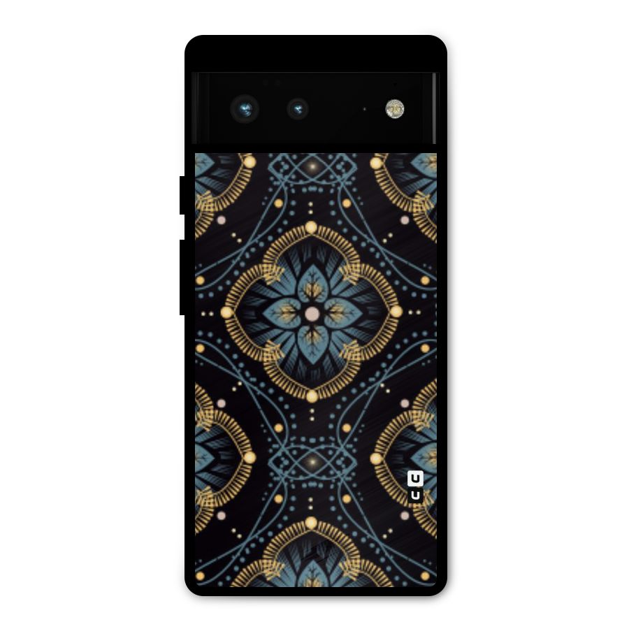 Blue With Black Flower Metal Back Case for Google Pixel 6