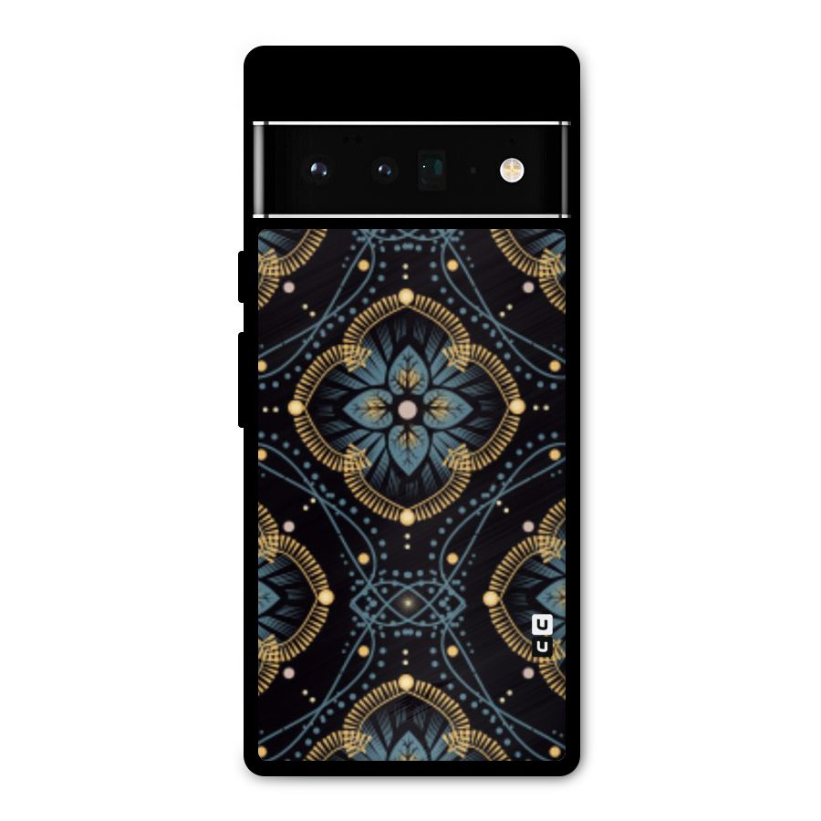Blue With Black Flower Metal Back Case for Google Pixel 6 Pro
