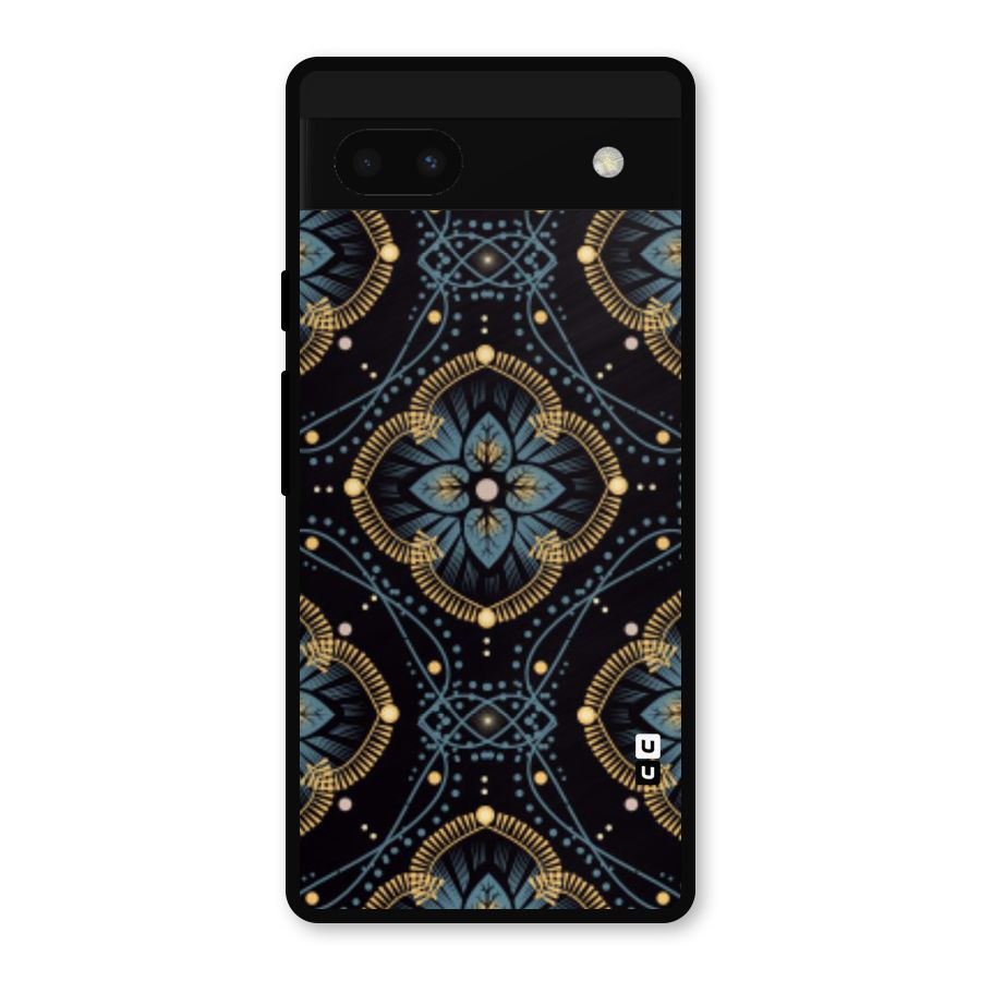 Blue With Black Flower Metal Back Case for Google Pixel 6a