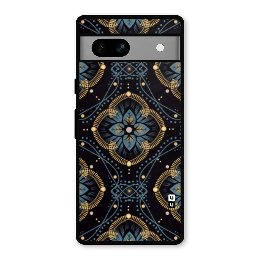 Blue With Black Flower Metal Back Case for Google Pixel 7a