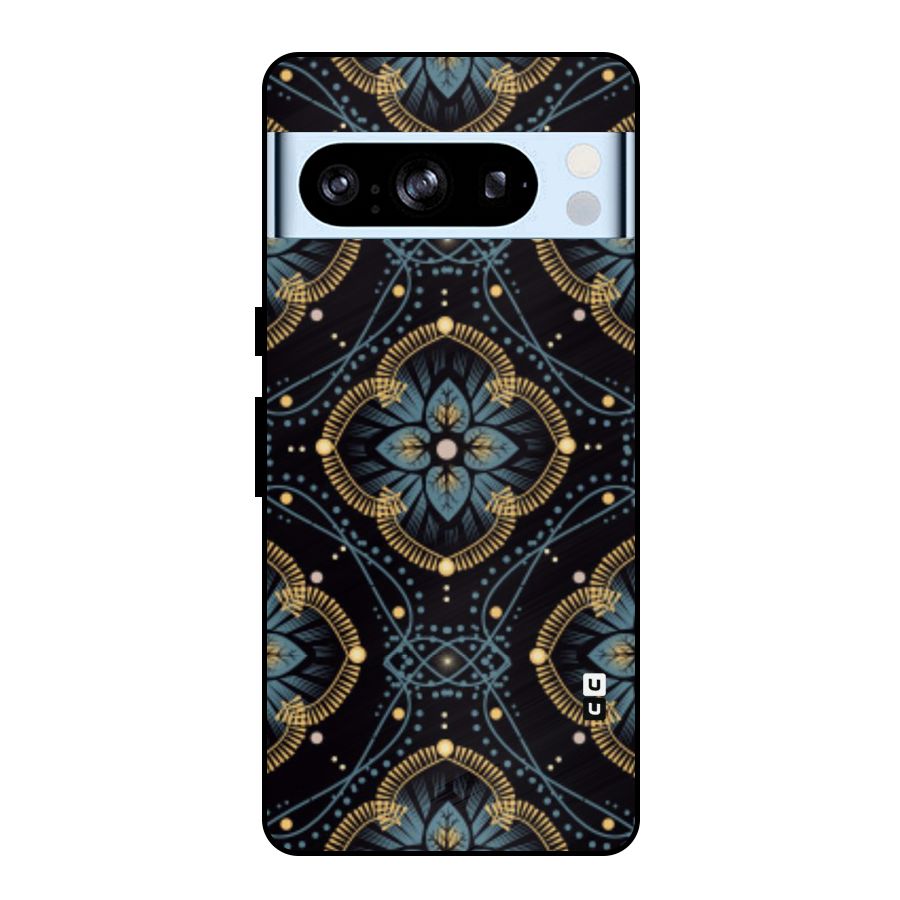 Blue With Black Flower Metal Back Case for Google Pixel 8 Pro