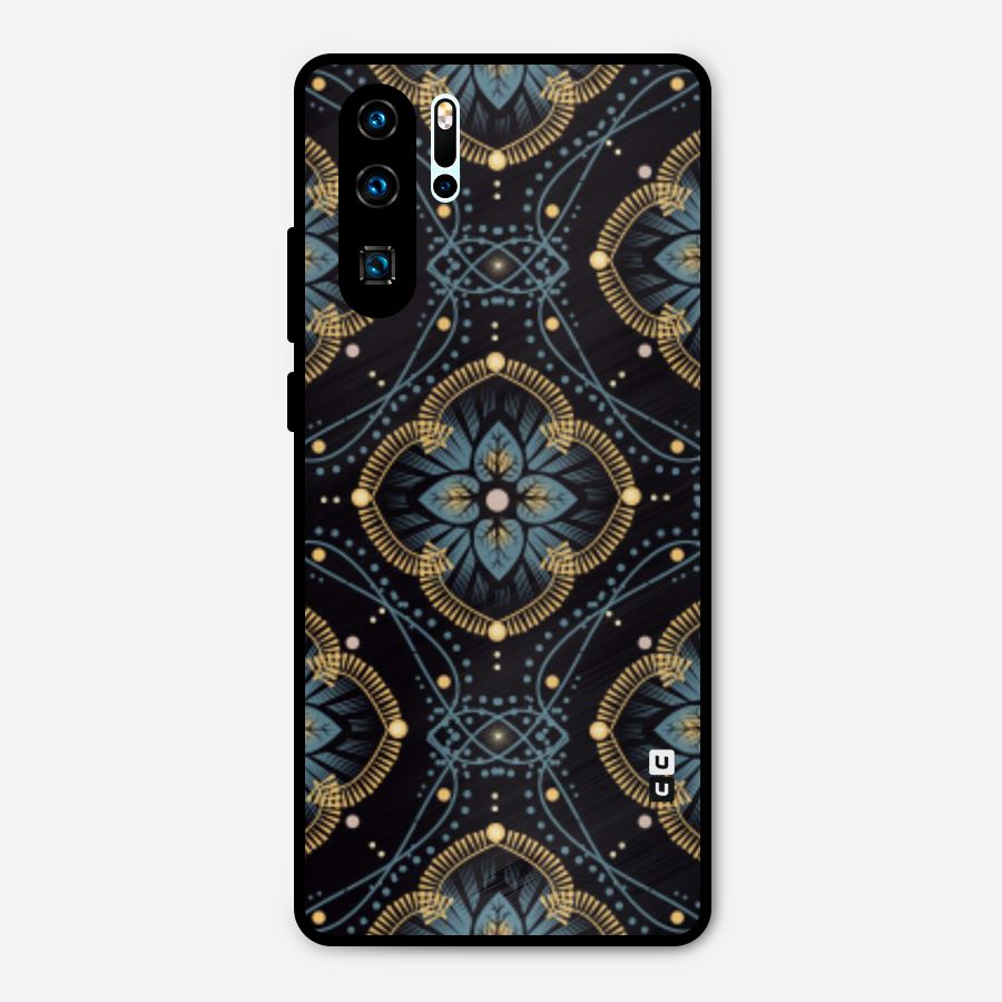 Blue With Black Flower Metal Back Case for Huawei P30 Pro