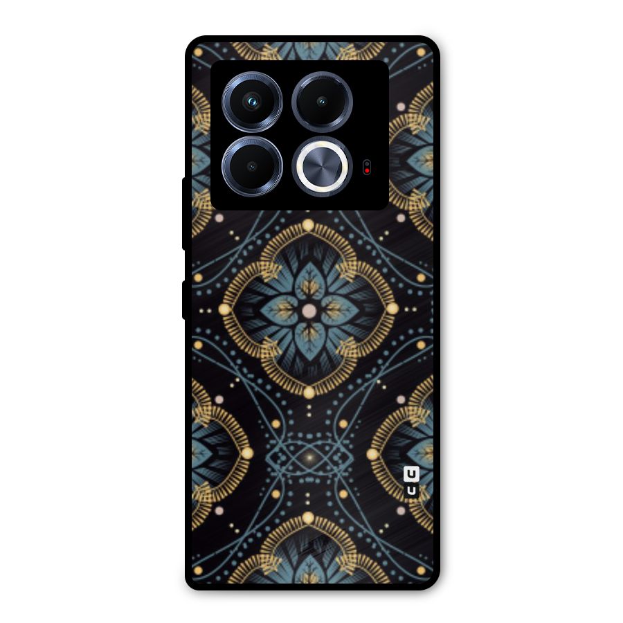 Blue With Black Flower Metal Back Case for Infinix Note 40 5G