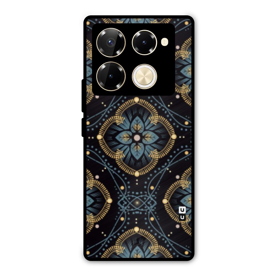 Blue With Black Flower Metal Back Case for Infinix Note 40 Pro Plus