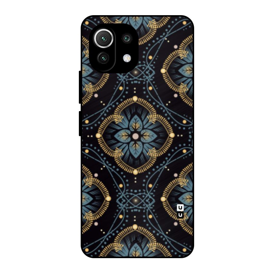 Blue With Black Flower Metal Back Case for Mi 11 Lite NE 5G