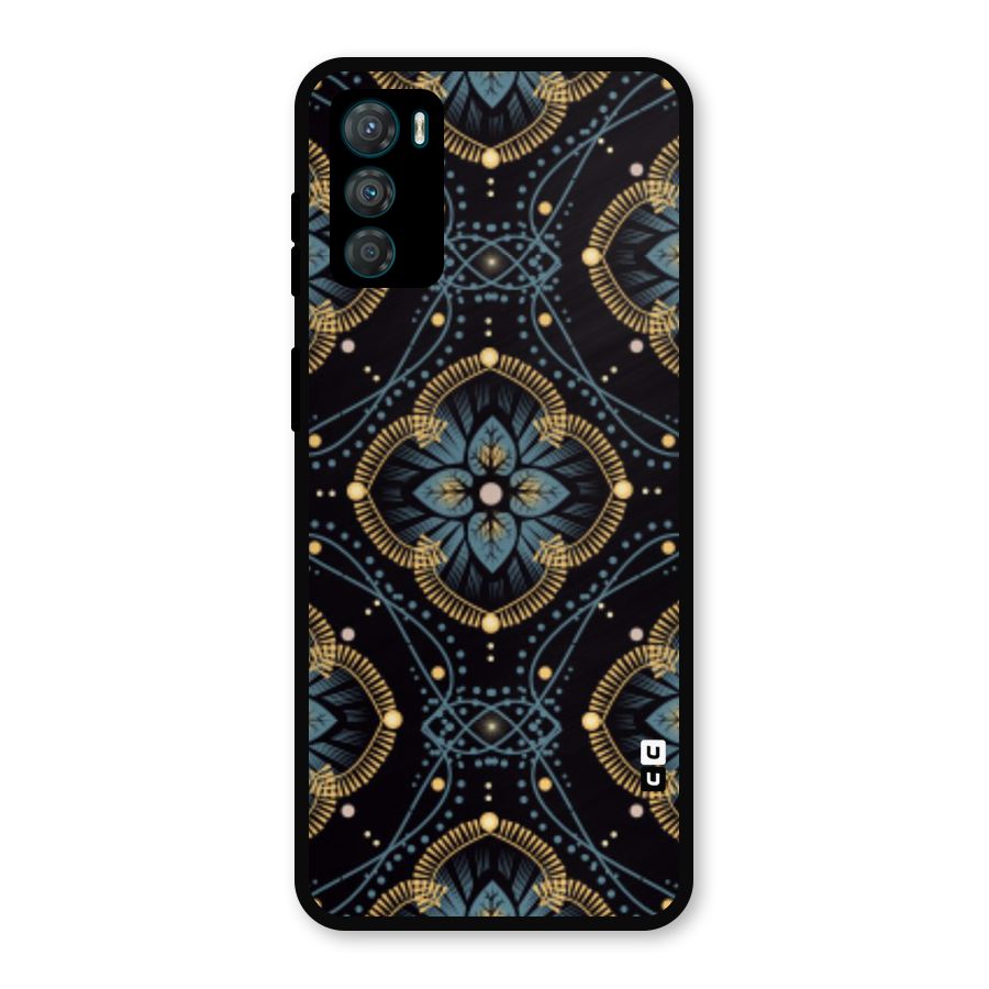 Blue With Black Flower Metal Back Case for Moto G42