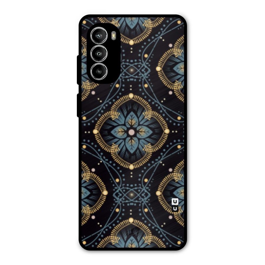 Blue With Black Flower Metal Back Case for Moto G52