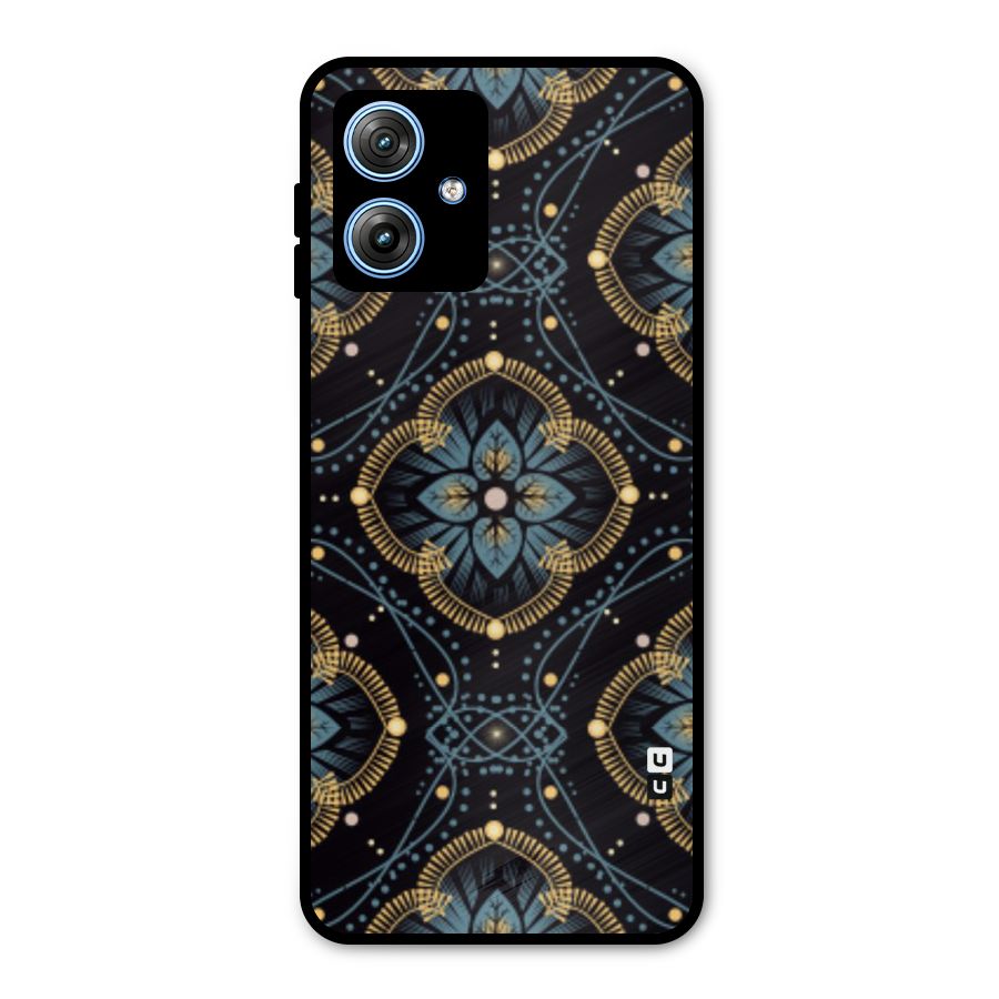Blue With Black Flower Metal Back Case for Moto G54