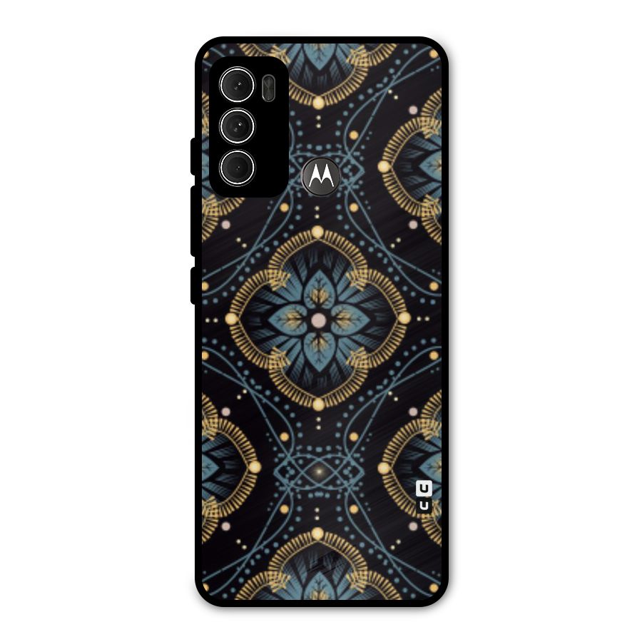 Blue With Black Flower Metal Back Case for Moto G60