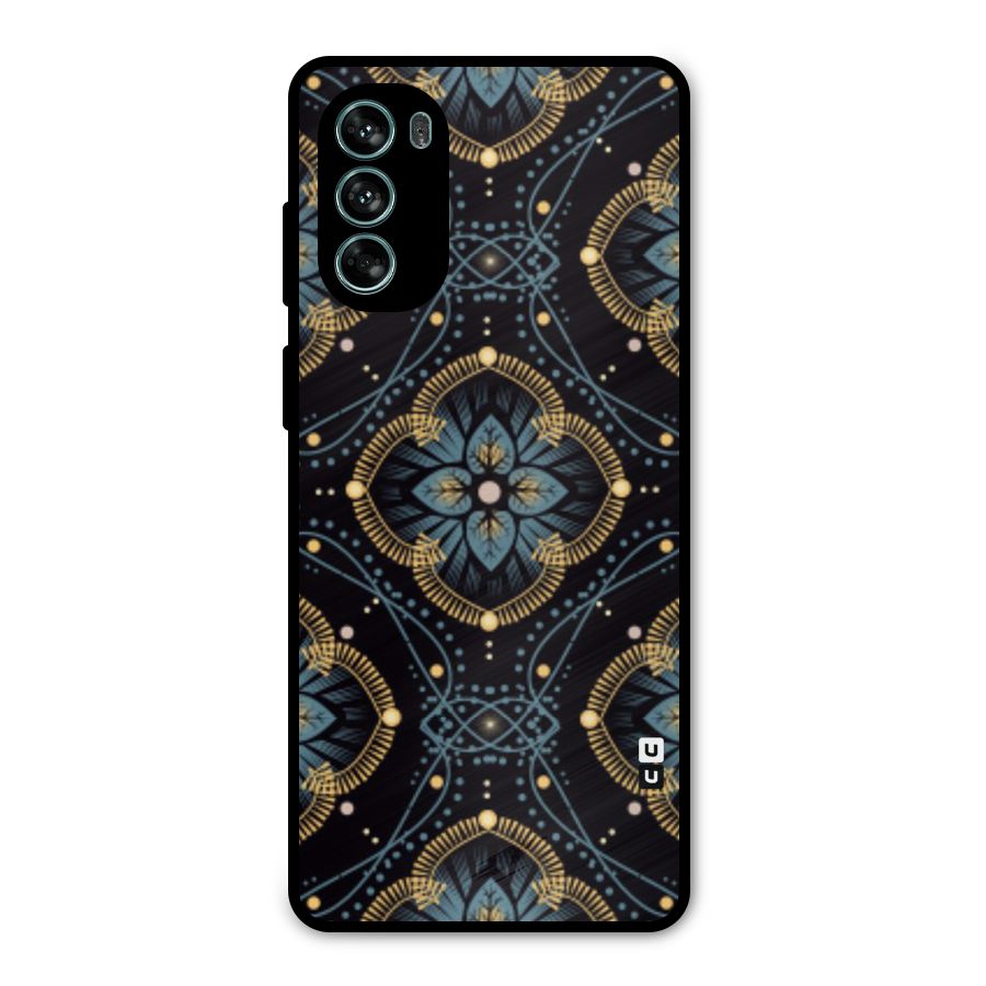 Blue With Black Flower Metal Back Case for Moto G62