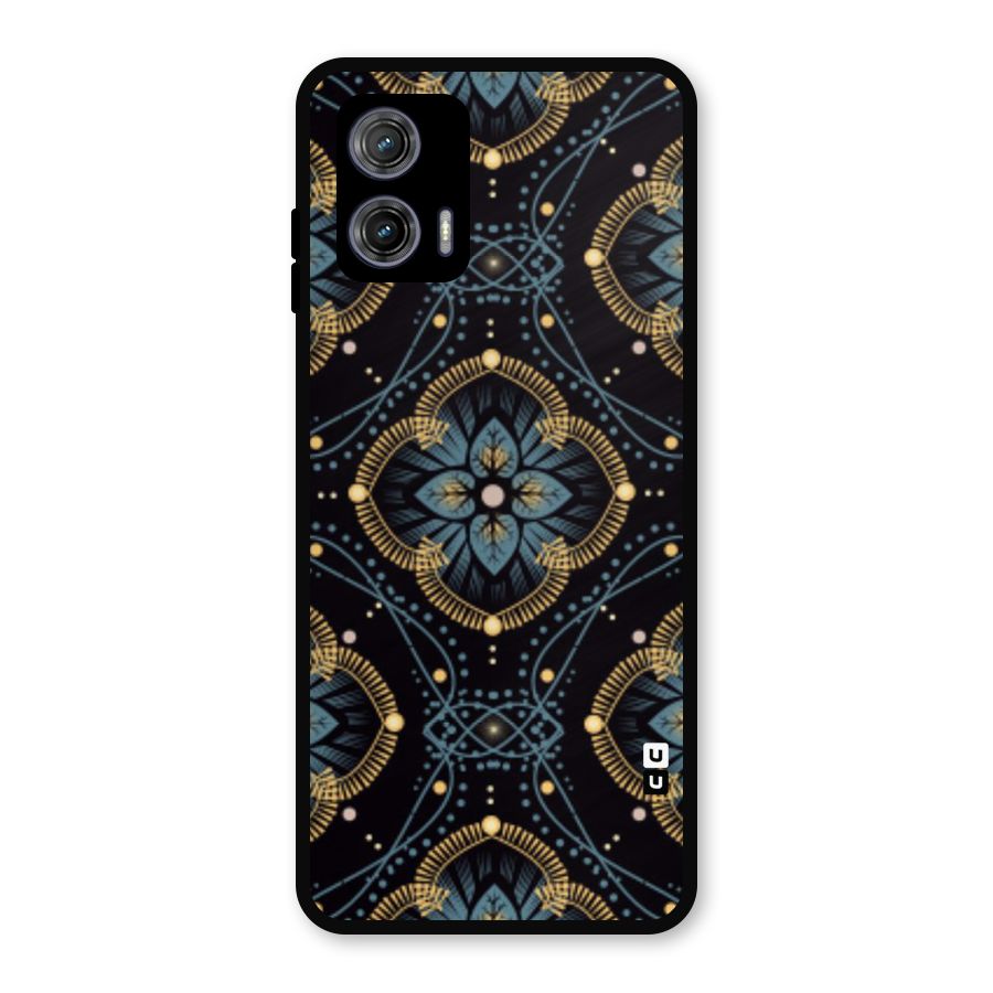 Blue With Black Flower Metal Back Case for Moto G73