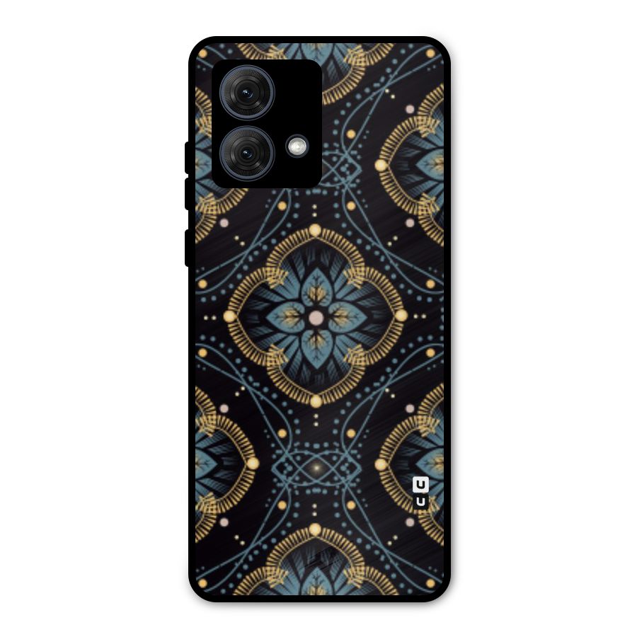 Blue With Black Flower Metal Back Case for Moto G84