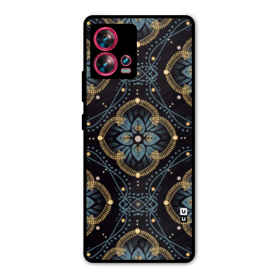 Blue With Black Flower Metal Back Case for Motorola Edge 30 Fusion