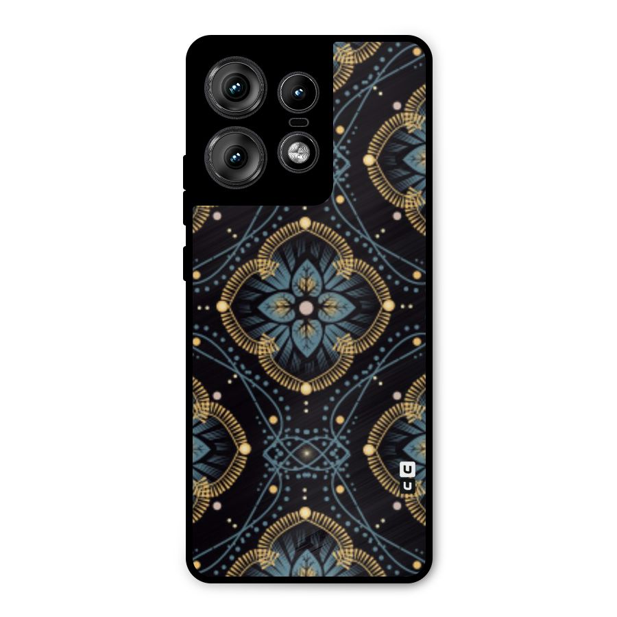 Blue With Black Flower Metal Back Case for Motorola Edge 50 Pro