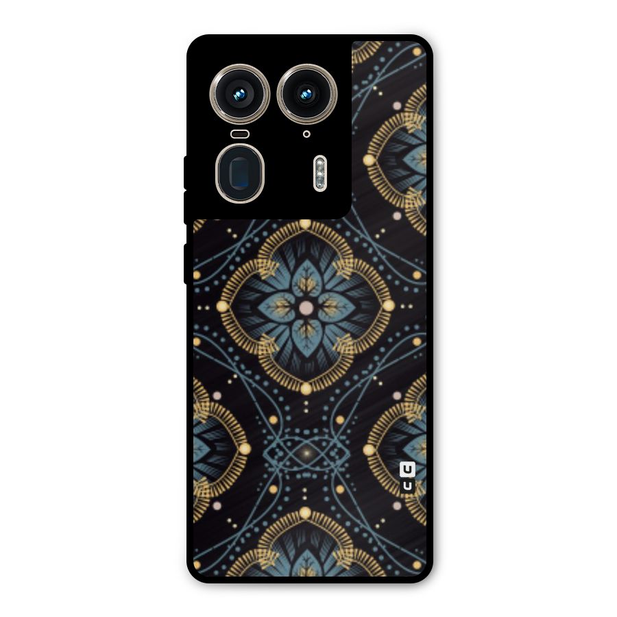Blue With Black Flower Metal Back Case for Motorola Edge 50 Ultra