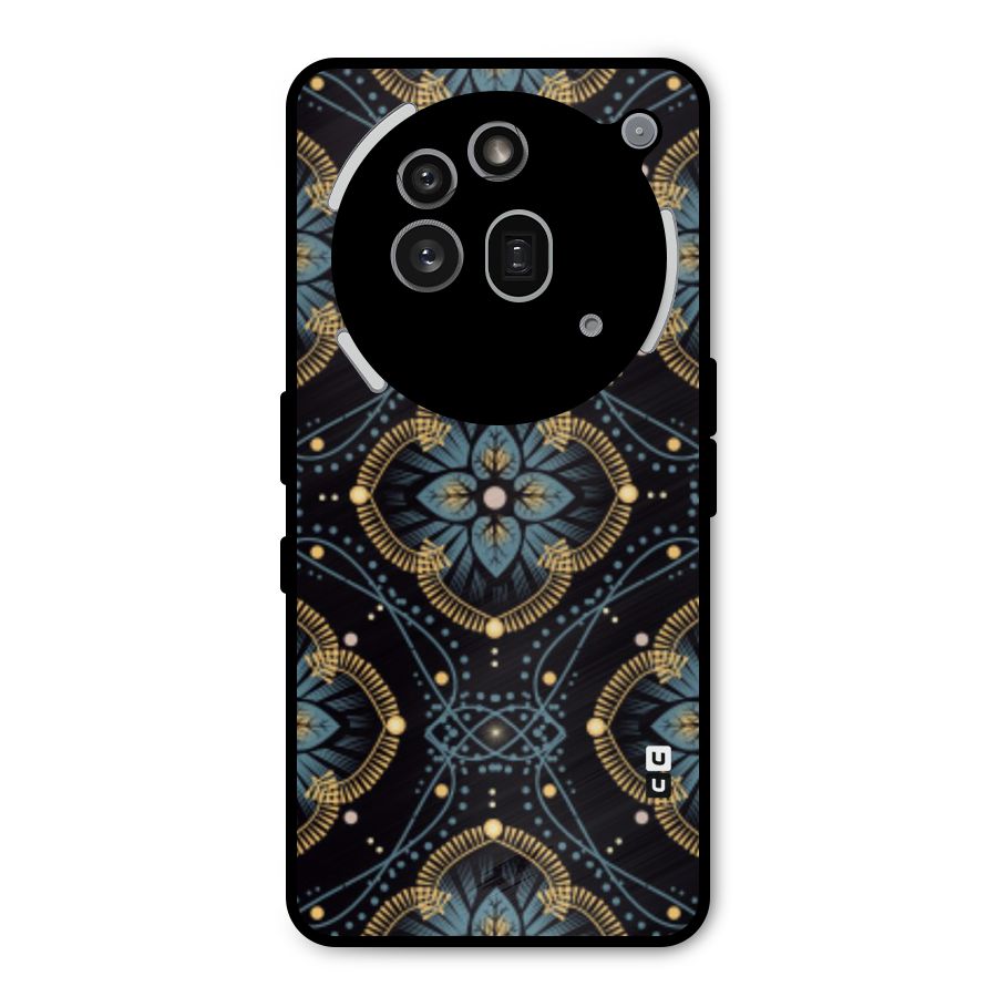 Blue With Black Flower Metal Back Case for Nothing Phone 3a Pro