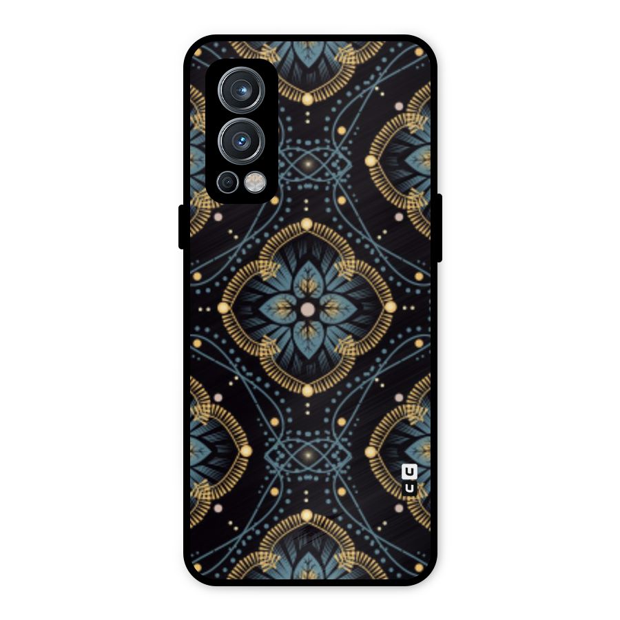 Blue With Black Flower Metal Back Case for OnePlus Nord 2 5G