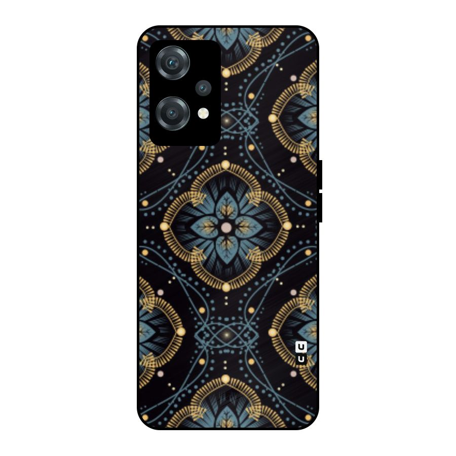 Blue With Black Flower Metal Back Case for OnePlus Nord CE 2 Lite 5G