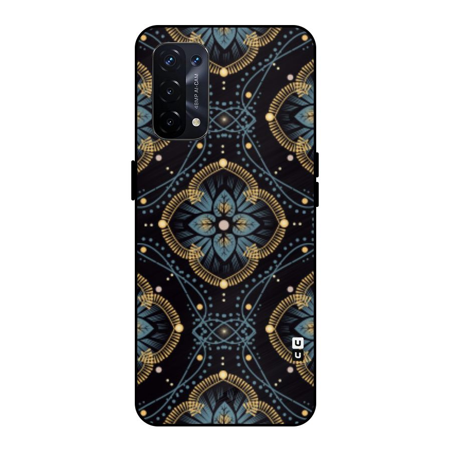 Blue With Black Flower Metal Back Case for Oppo A74 5G