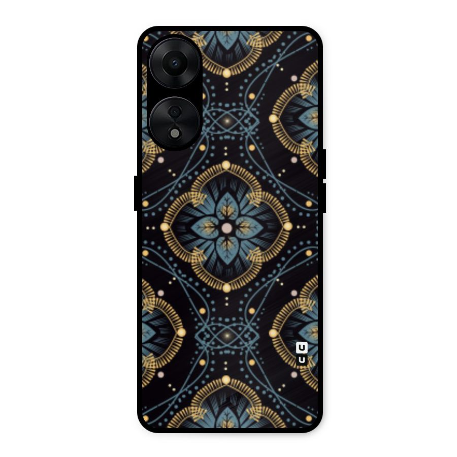 Blue With Black Flower Metal Back Case for Oppo A78 5G
